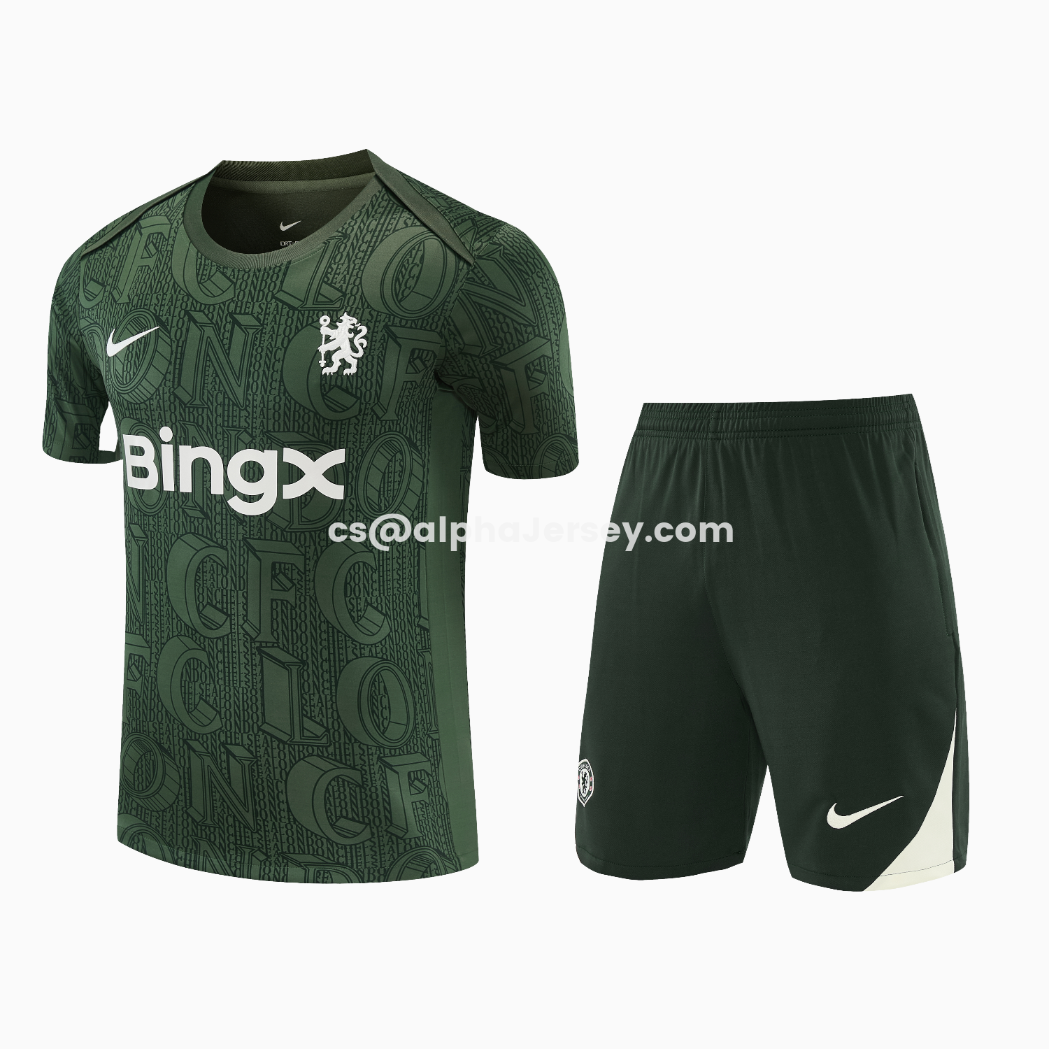 AJ-AlphaJersey-C.H.E.L.S.E.A 25-26 Short-Sleeve Training Set - Dark Green Top & Dark Green Pants
