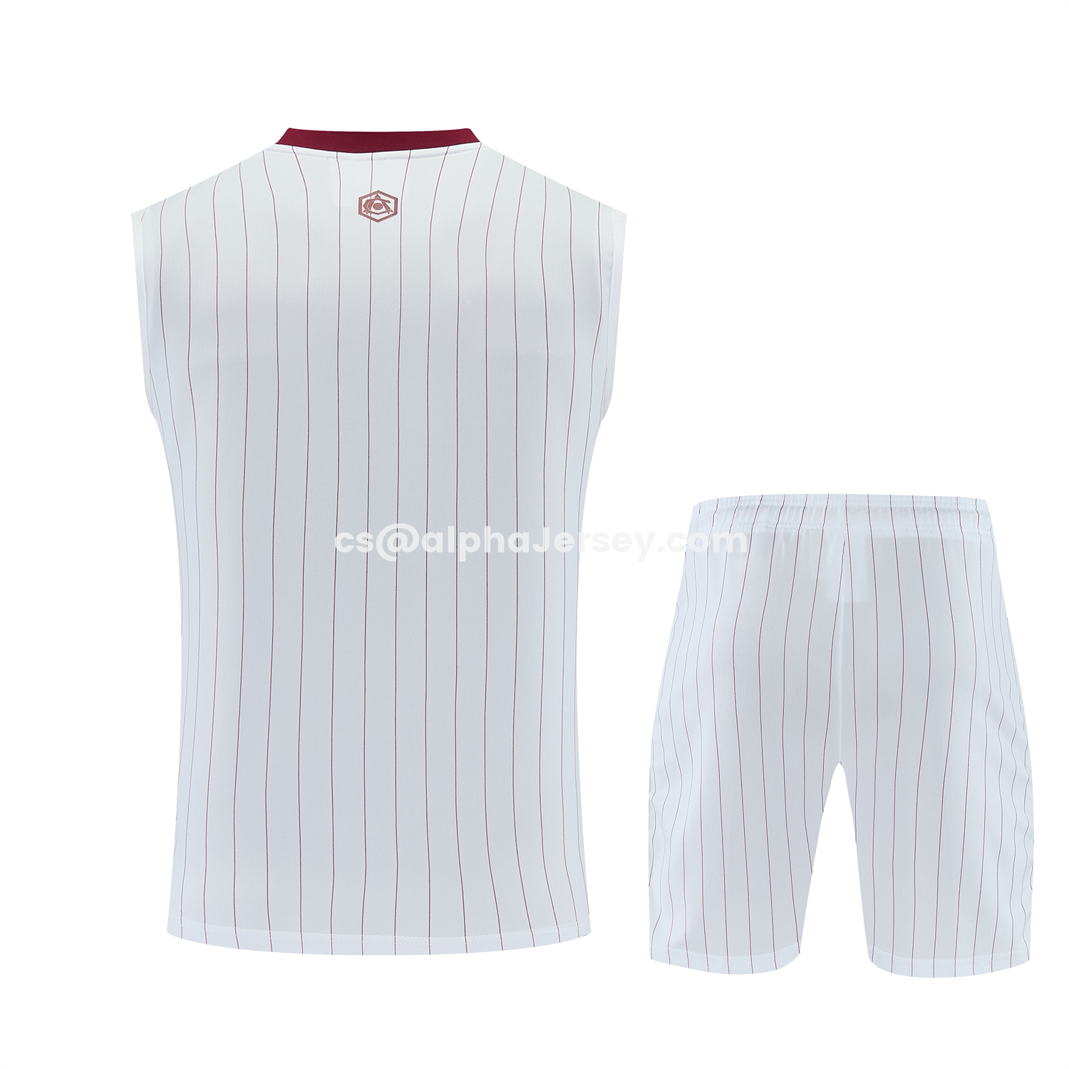 AJ-AlphaJersey-Arsenal 25-26 Retro Style Vest Training Set - White With Burgundy Stripes And Collar Top & Pants