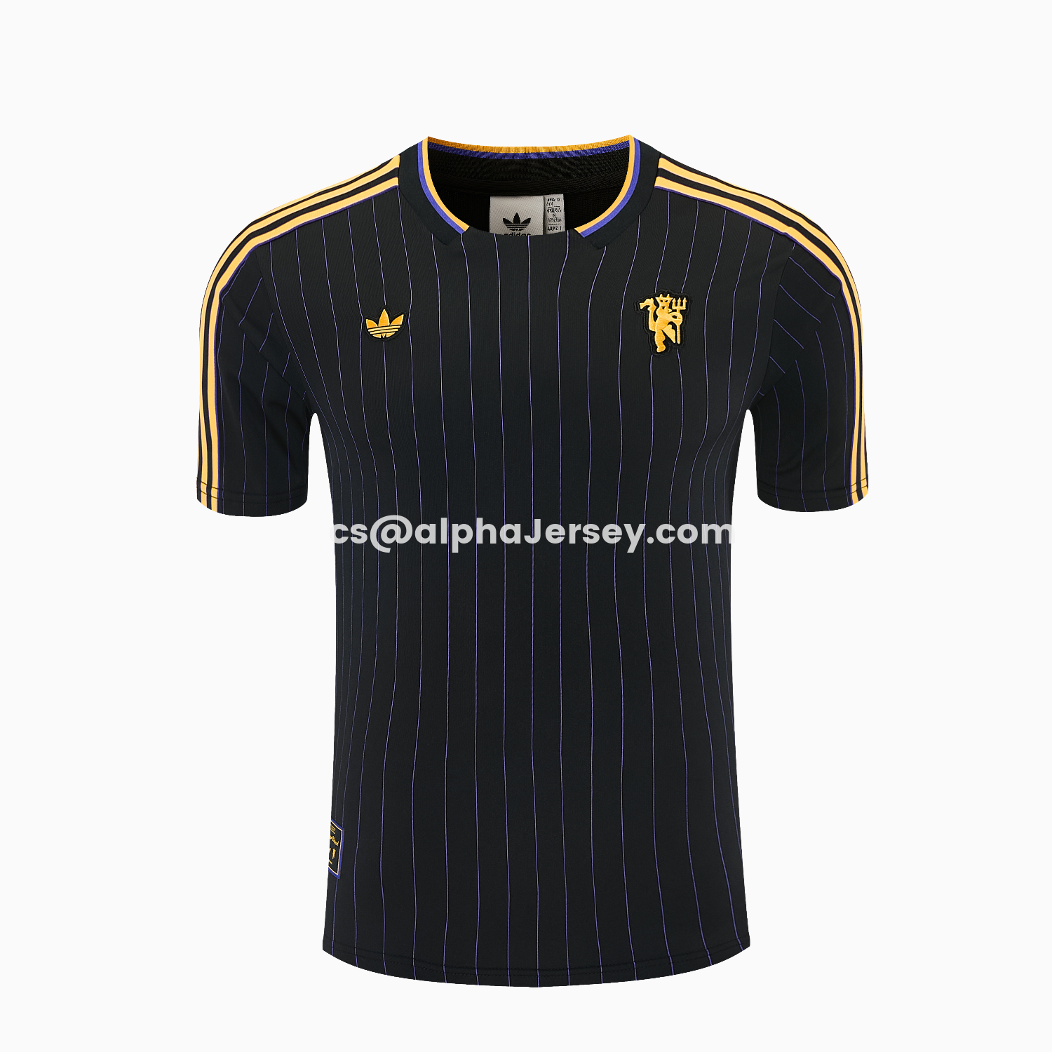 AJ-AlphaJersey-Manchester United 25-26 Retro Style Short-Sleeve Training Set - Black With Yellow Accents Top & Pants