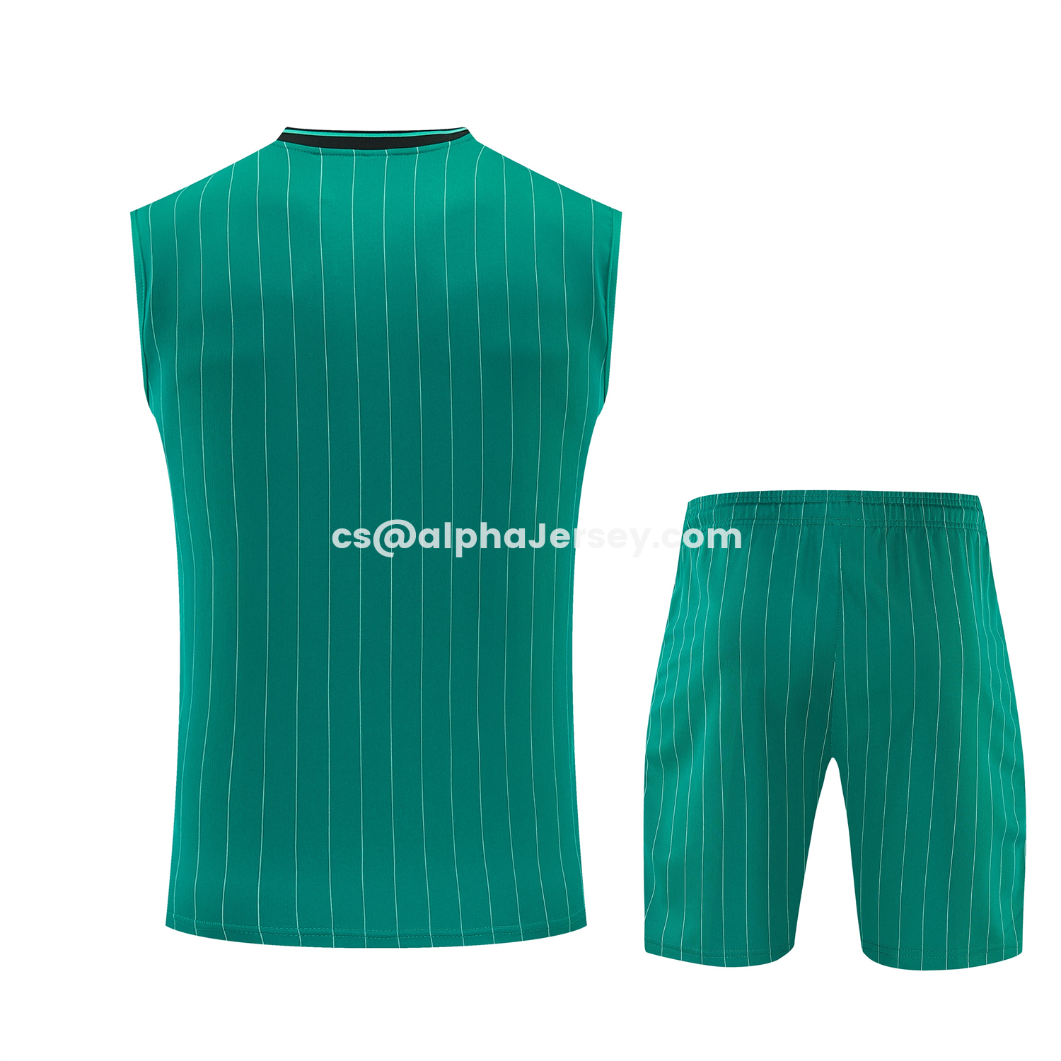 AJ-AlphaJersey-Liver.pool 25-26 Retro Style Vest Training Set - Green With White Stripes Top & Pants