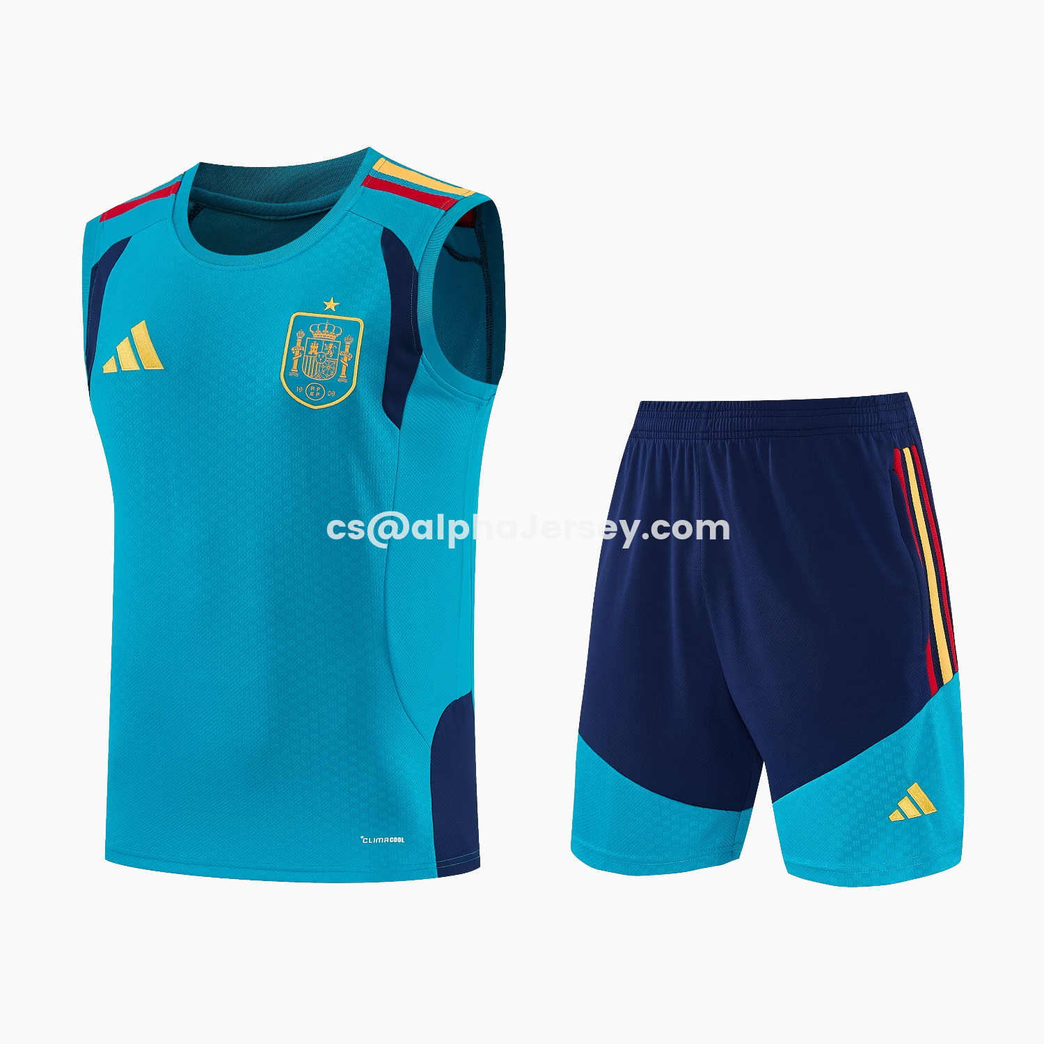 AJ-AlphaJersey-Spain 2026 Vest Training Set - Light Blue Top & Dark Blue Pants