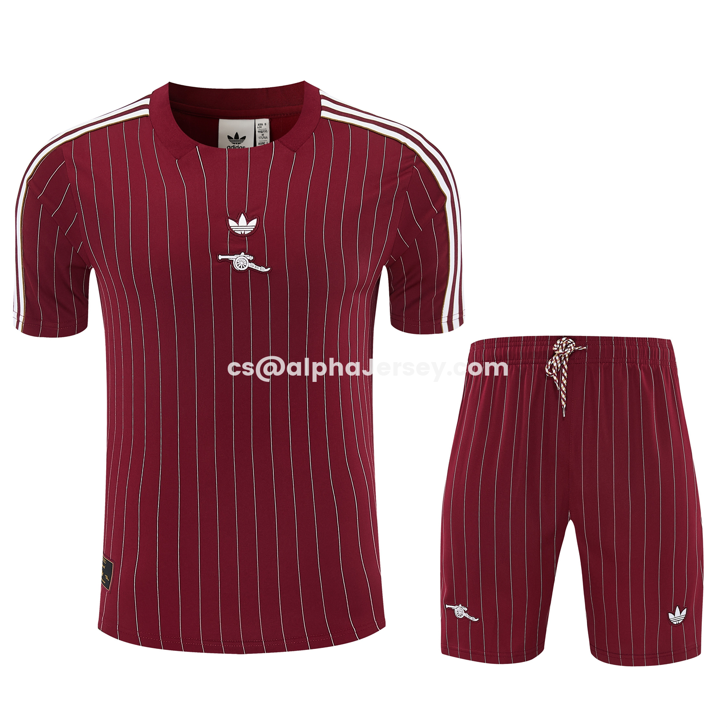 AJ-AlphaJersey-Arsenal 25-26 Retro Style Short-Sleeve Training Set - Dark Red With White Stripes Top & Pants