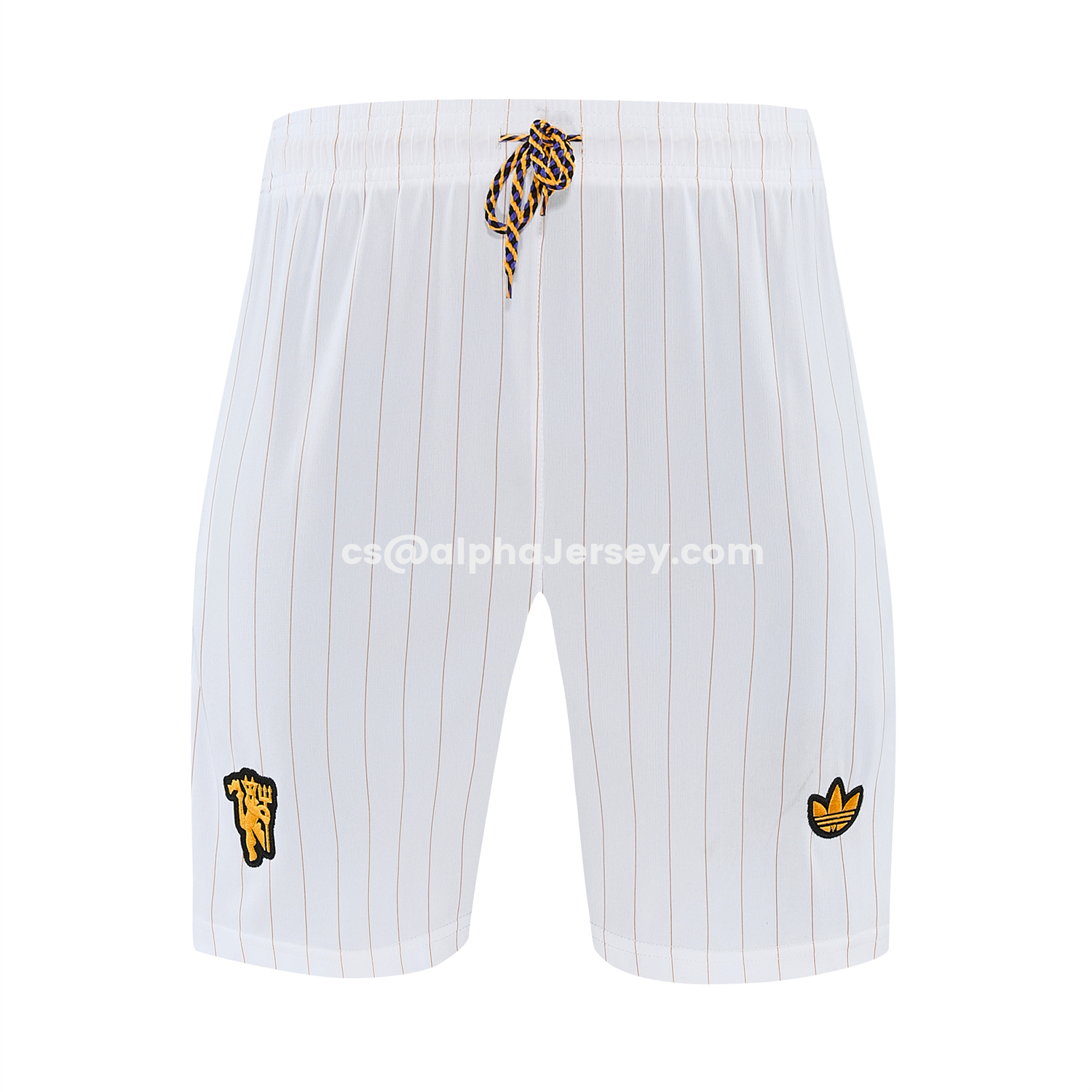 AJ-AlphaJersey-Manchester United 25-26 Retro Style Short-Sleeve Training Set - White With Thin Black Stripes Top & Pants