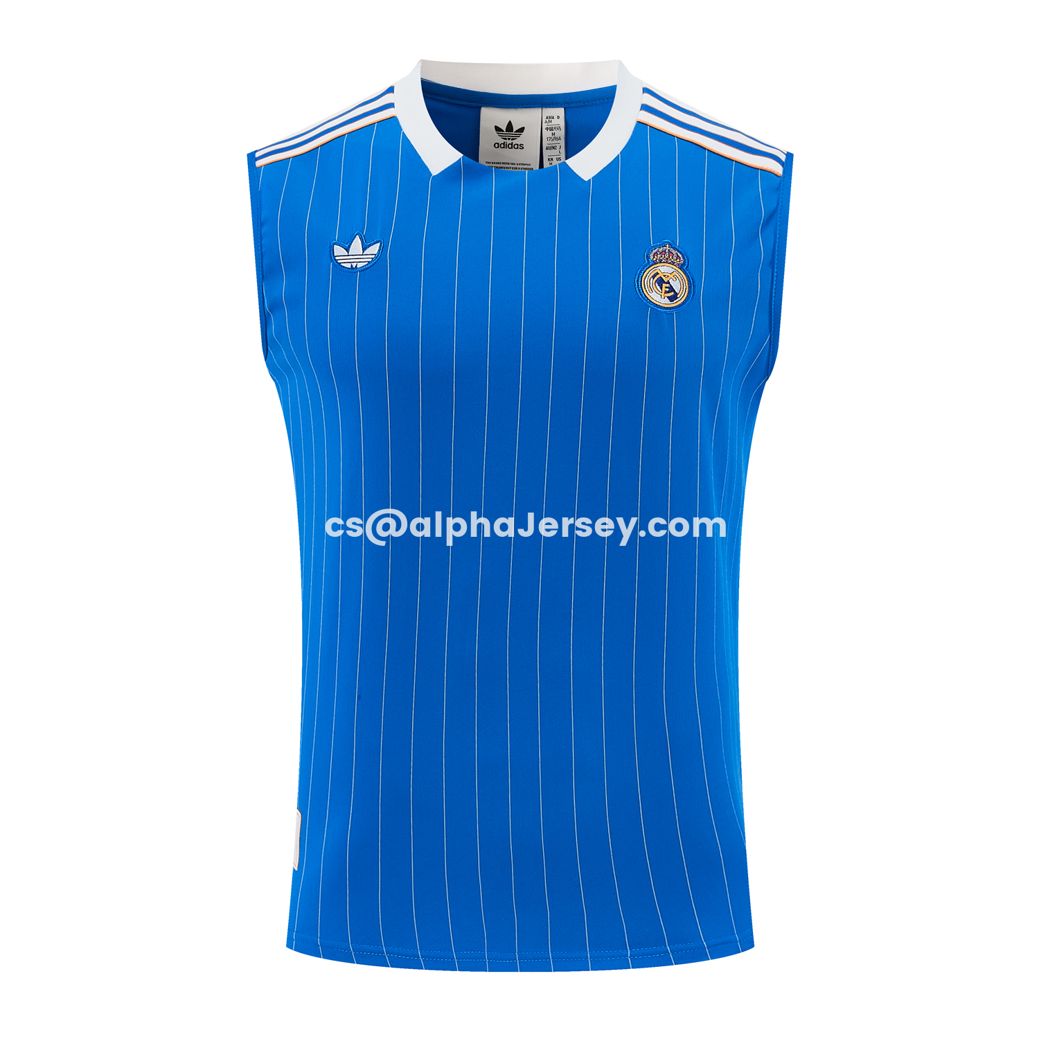 AJ-AlphaJersey-Real Madrid 25-26 Retro Style Vest Training Set - Blue With White Stripes Top & Pants