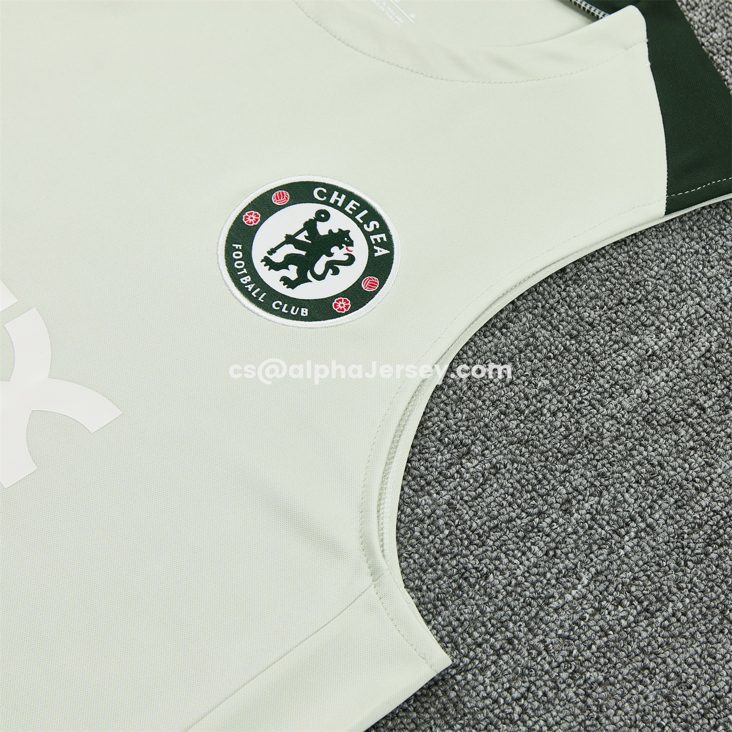 AJ-AlphaJersey-C.H.E.L.S.E.A 25-26 Vest Training Set - Light Gray With Dark Green Accents Top & Dark Green Pants