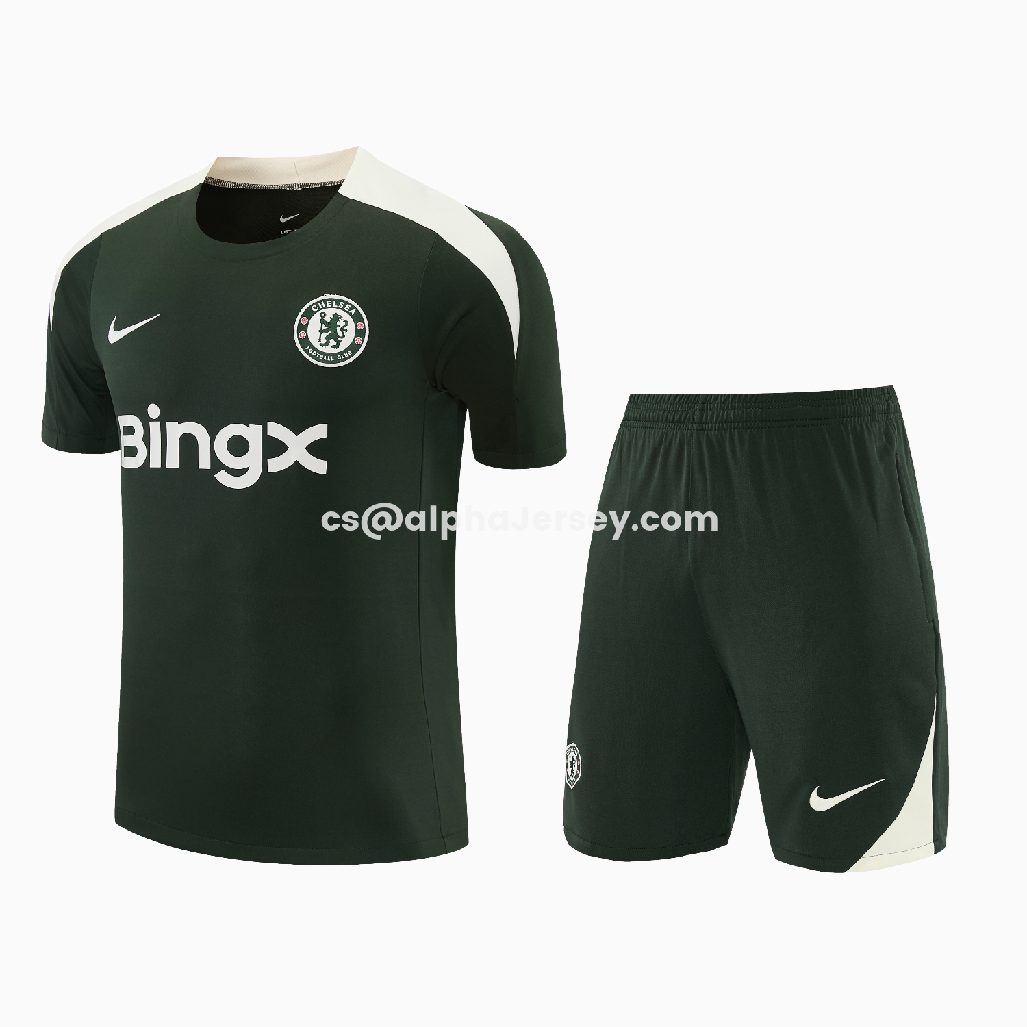 AJ-AlphaJersey-C.H.E.L.S.E.A 25-26 Short-Sleeve Training Set - Dark Green With White Accents Top & Pants