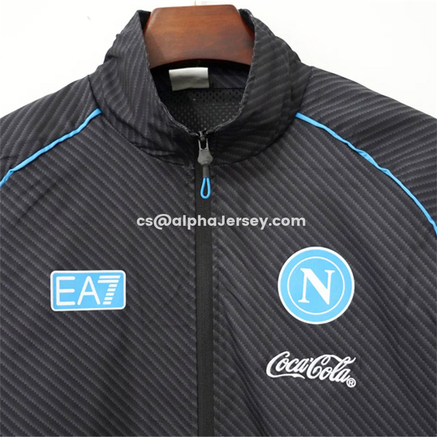 AJ-AlphaJersey-Napoli 25-26 Black With Blue Stripes Windbreaker Jacket