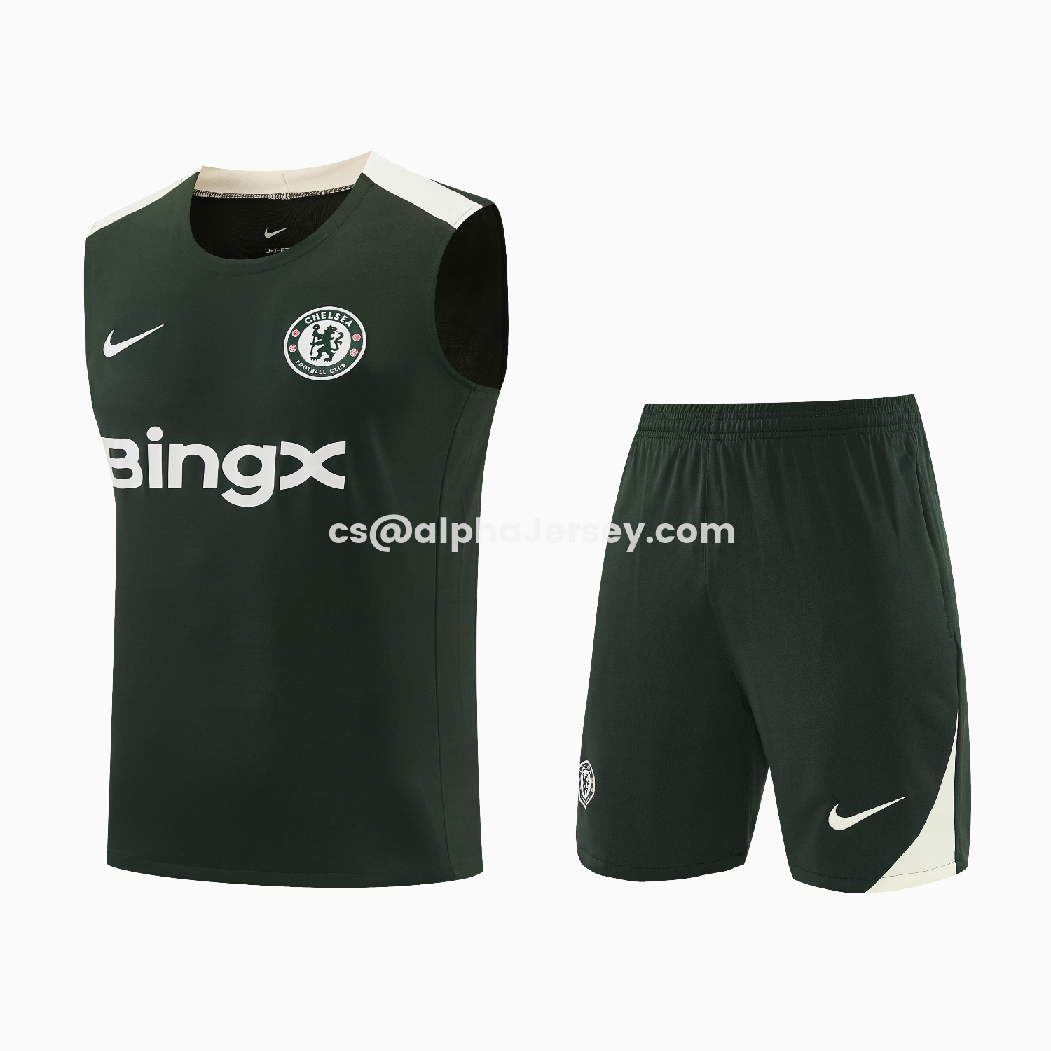 AJ-AlphaJersey-C.H.E.L.S.E.A 25-26 Vest Training Set - Dark Green With White Accents Top & Pants