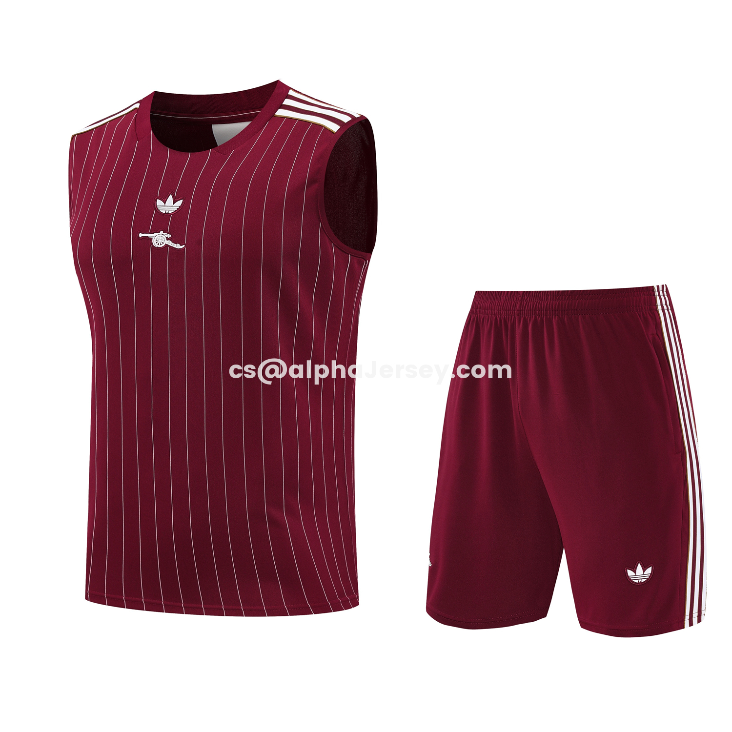 AJ-AlphaJersey-Arsenal 25-26 Retro Style Vest Training Set - Burgundy With White Stripes Top & Pants