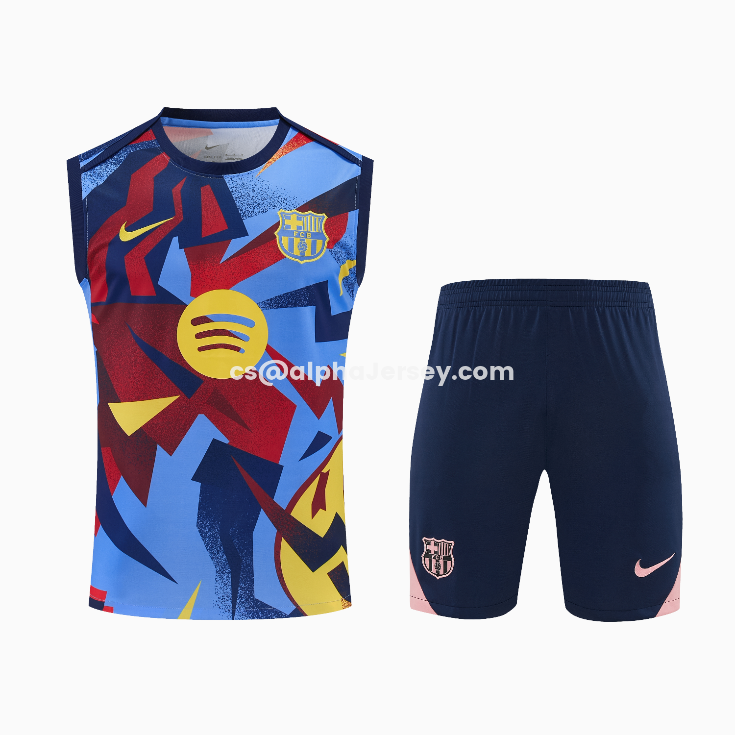 AJ-AlphaJersey-Barcelona 25-26 Vest Training Set - Colors Top & Dark Blue With Pink Accents Pants