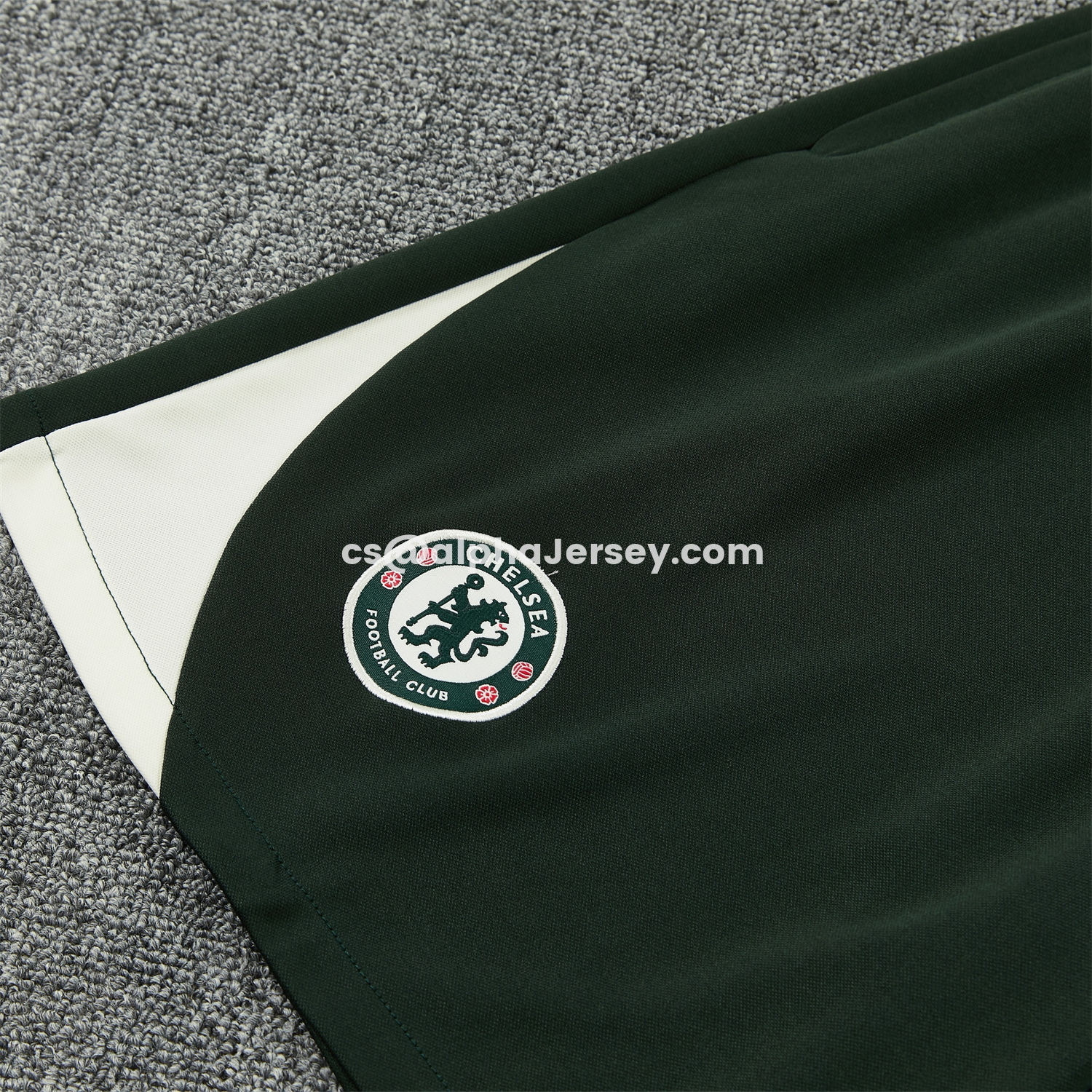 AJ-AlphaJersey-C.H.E.L.S.E.A 25-26 Short-Sleeve Training Set - Light Gray With Dark Green Accents Top & Dark Green Pants
