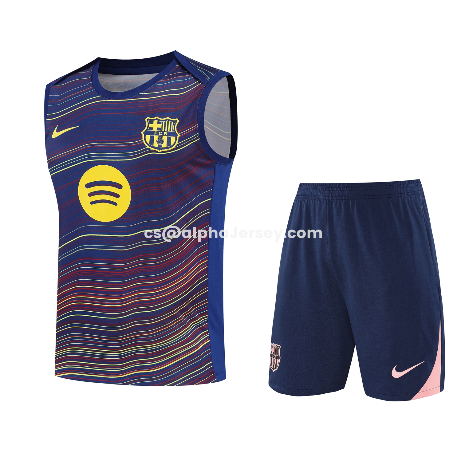 AJ-AlphaJersey-Barcelona 25-26 Short-Sleeve Training Set - Colors Top & Dark Blue With Pink Accents Pants