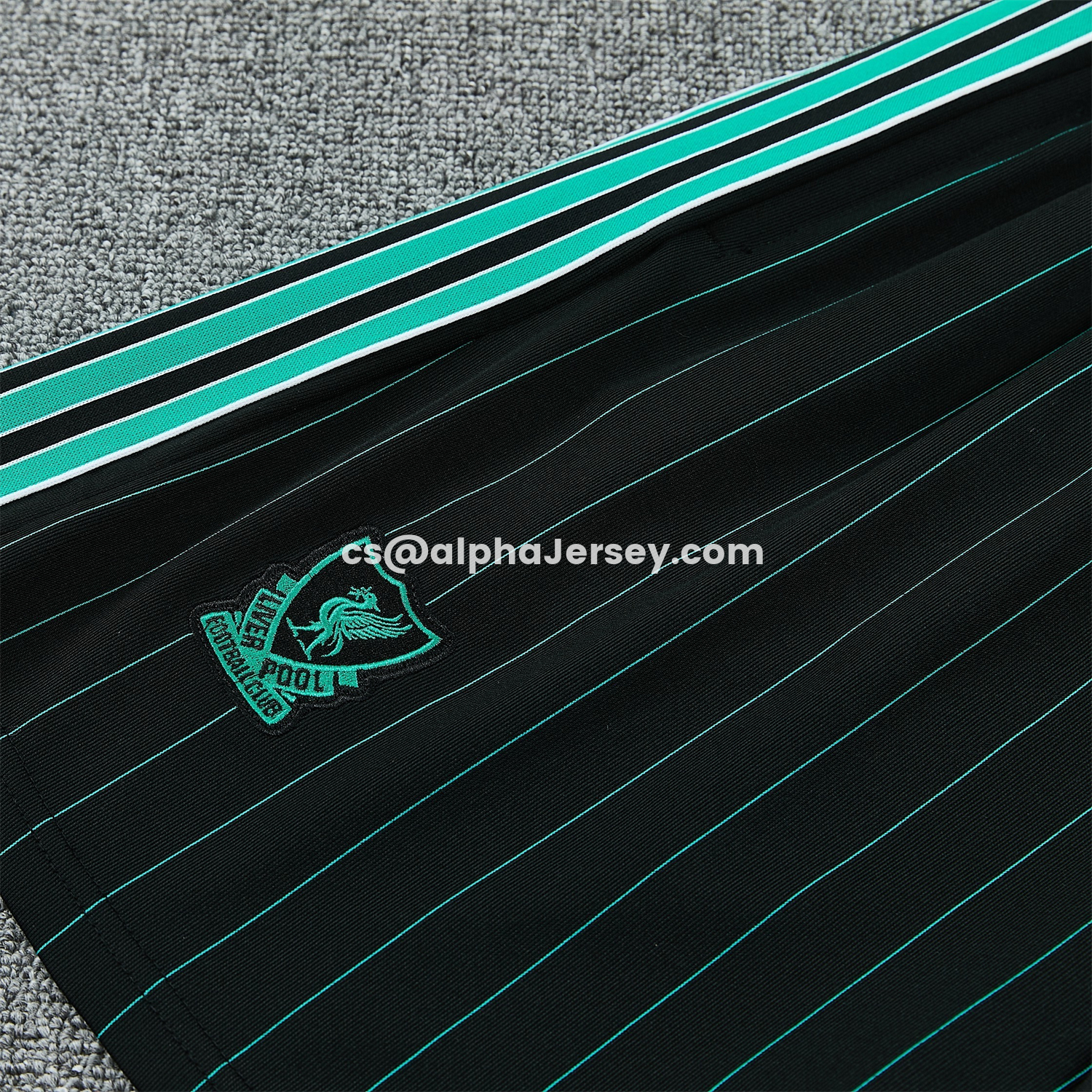 AJ-AlphaJersey-Liver.pool 25-26 Retro Style Vest Training Set - Black With Turquoise Stripes Top & Pants