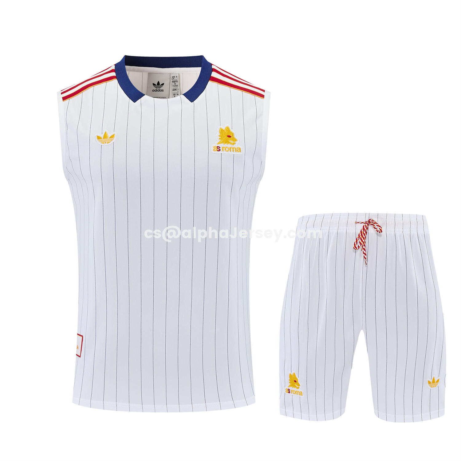 AJ-AlphaJersey-Roma 25-26 Retro Style Vest Training Set - White With Red Details Top & Pants