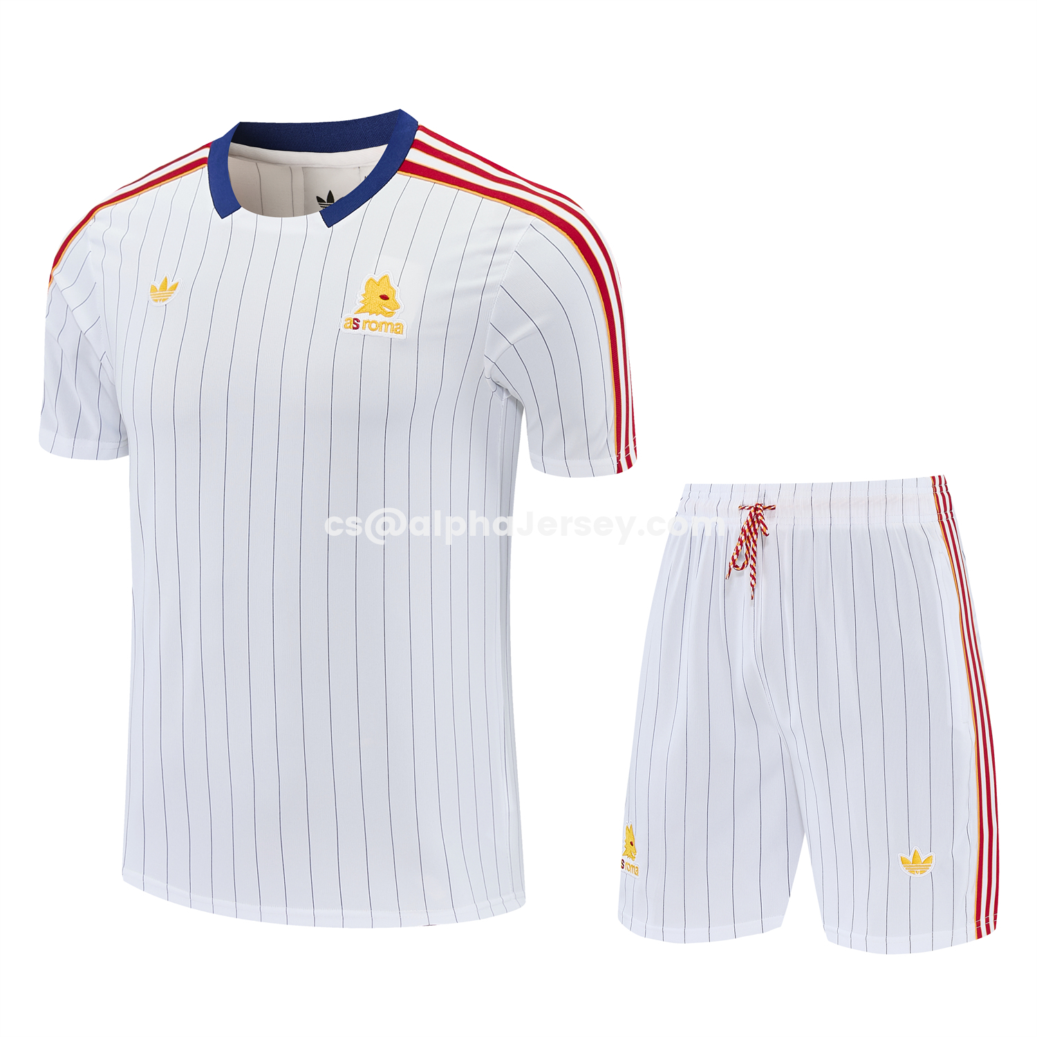 AJ-AlphaJersey-Roma 25-26 Retro Style Short-Sleeve Training Set - White Top & White Pants