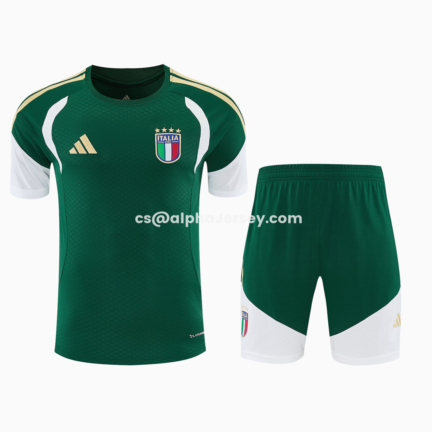 AJ-AlphaJersey-Italy 2026 Short-Sleeve Training Set - Green With White Top & Green With White Pants