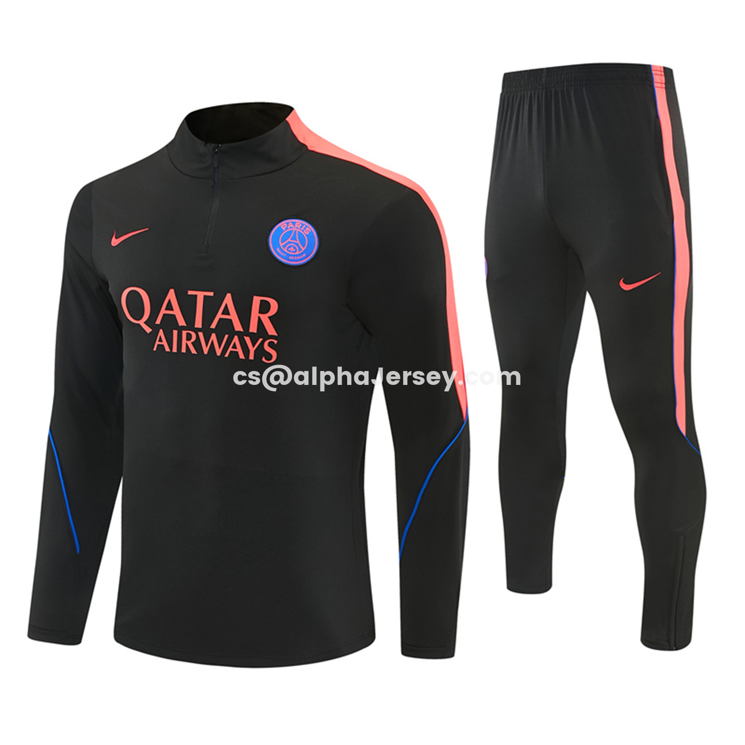 AJ-AlphaJersey-Paris Saint-Germain 26-27 Long Sleeves Training Set - Black With Pink Top & Pants