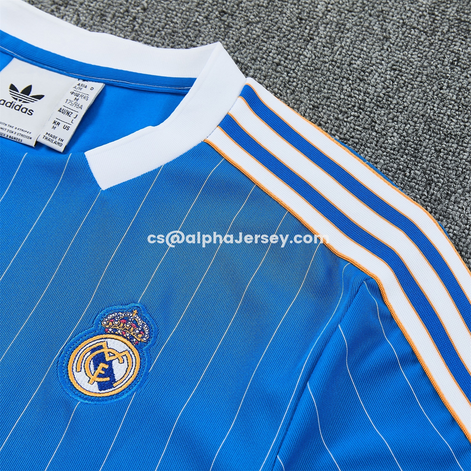 AJ-AlphaJersey-Real Madrid 25-26 Retro Style Short-Sleeve Training Set - Blue With White Stripes Top & Pants