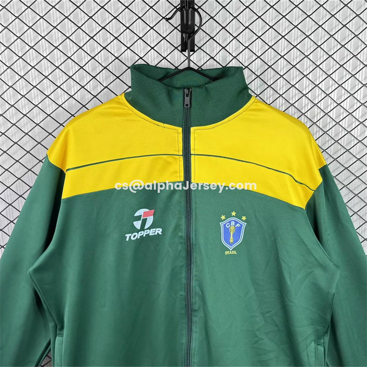 AJ-AlphaJersey-Retro Brazil 1982 Green With Yellow Band Windbreaker Jacket