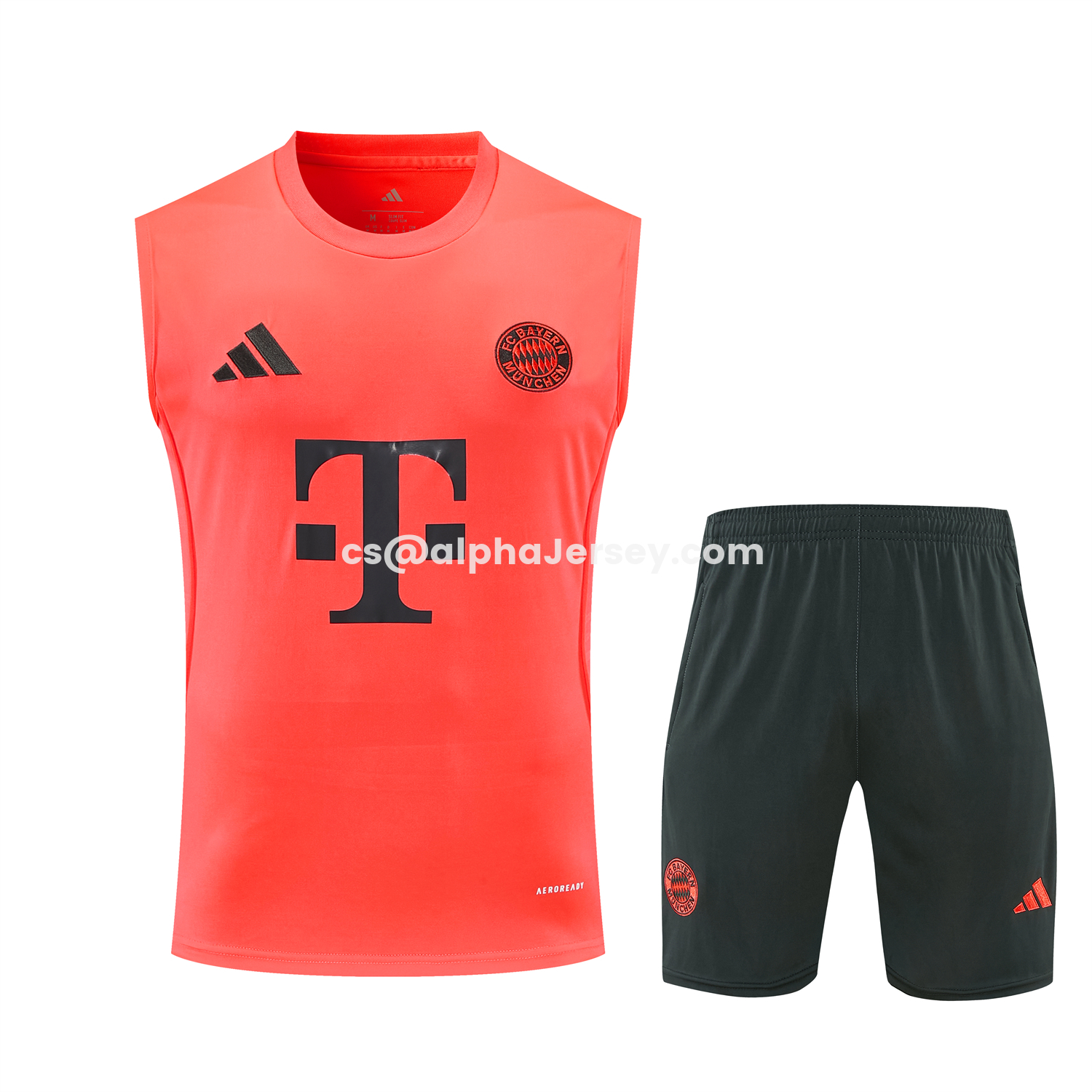 AJ-AlphaJersey-Bayern Munich 25-26 Vest Training Set - Coral With Black Accents Top & Black With Coral Accents Pants