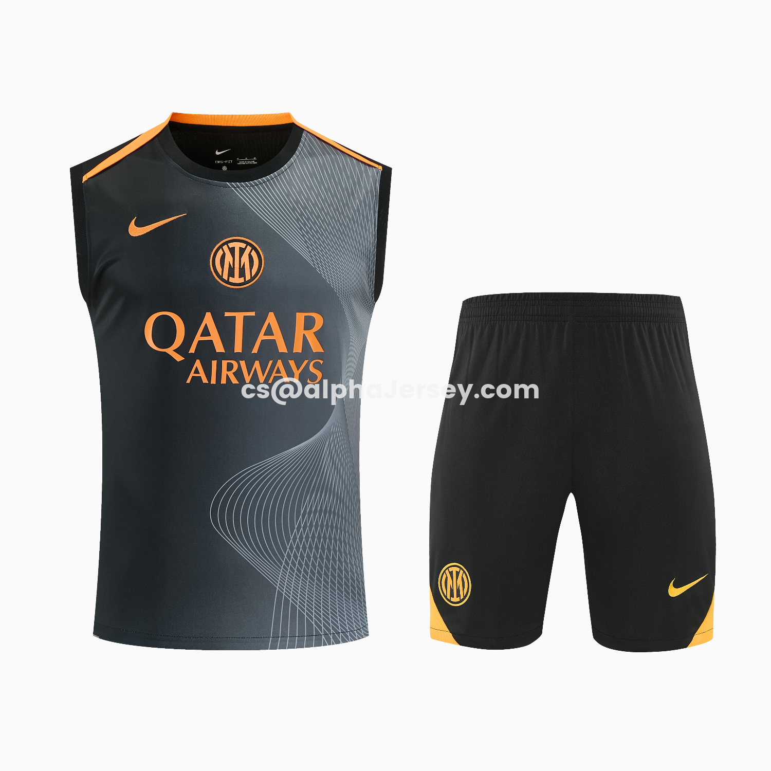 AJ-AlphaJersey-Inter Milan 25-26 Vest Training Set - Black And Grey Top & Pants