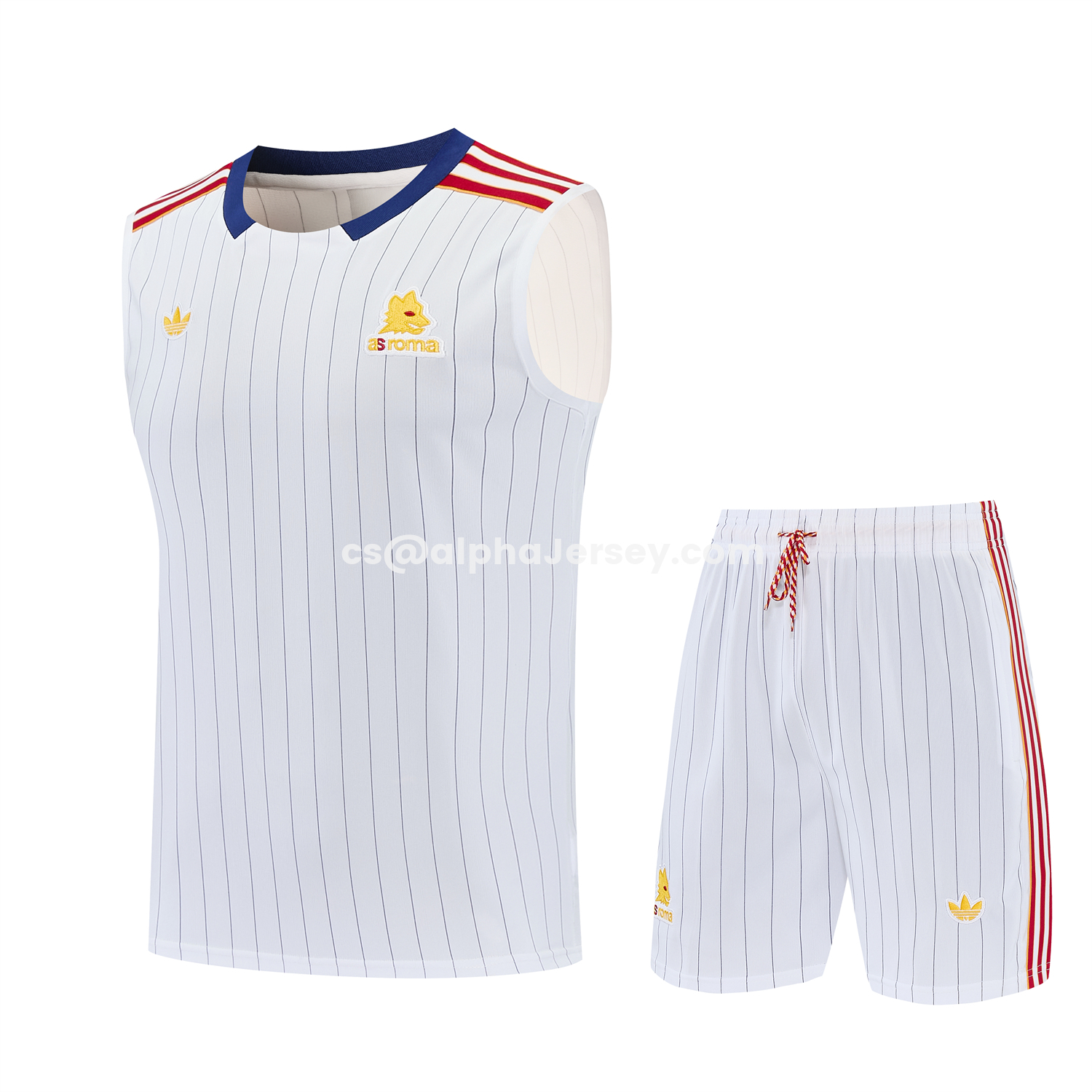 AJ-AlphaJersey-Roma 25-26 Retro Style Vest Training Set - White With Red Details Top & Pants