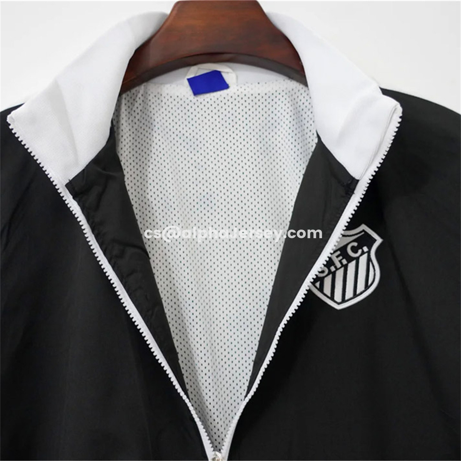 AJ-AlphaJersey-Santos 26-27 Black With White Edges Windbreaker Jacket