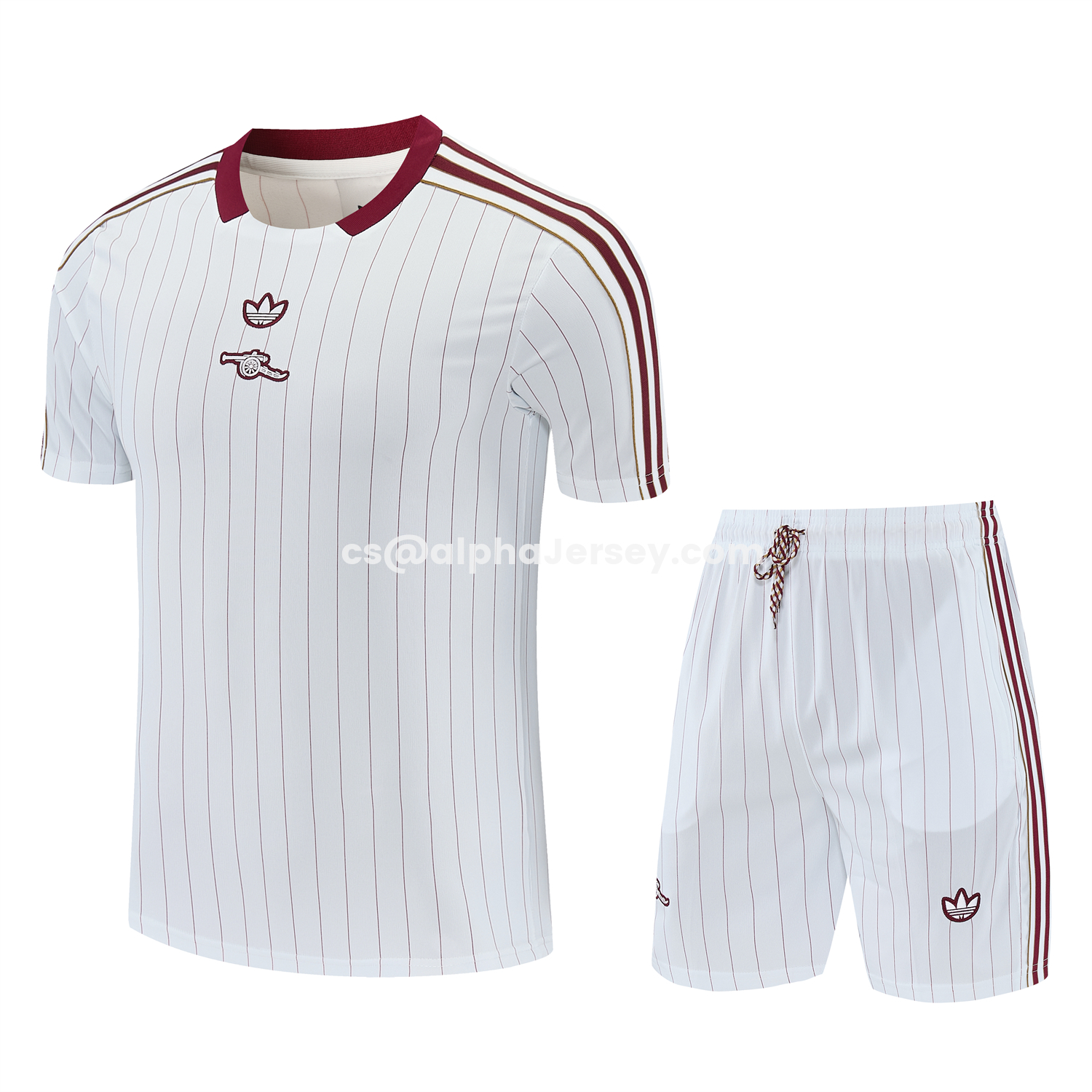 AJ-AlphaJersey-Arsenal 25-26 Retro Style Short-Sleeve Training Set - Colors Top & White With Thin Mar Pants