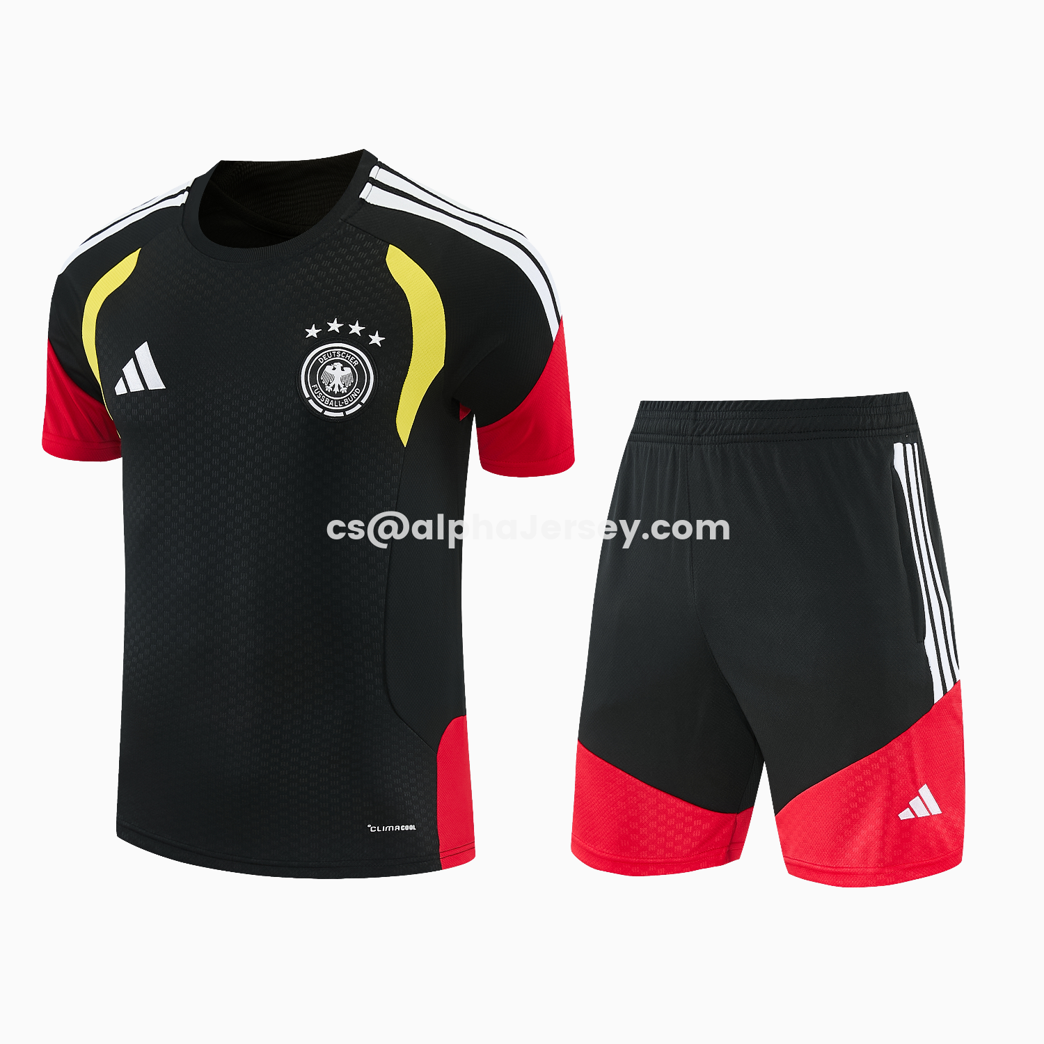 AJ-AlphaJersey-Germany 2026 Short-Sleeve Training Set - Black With Red Top & Black With Red PantsGermany 2026 Short-Sleeve Training Set - Black With Red Top & Black With Red Pants
