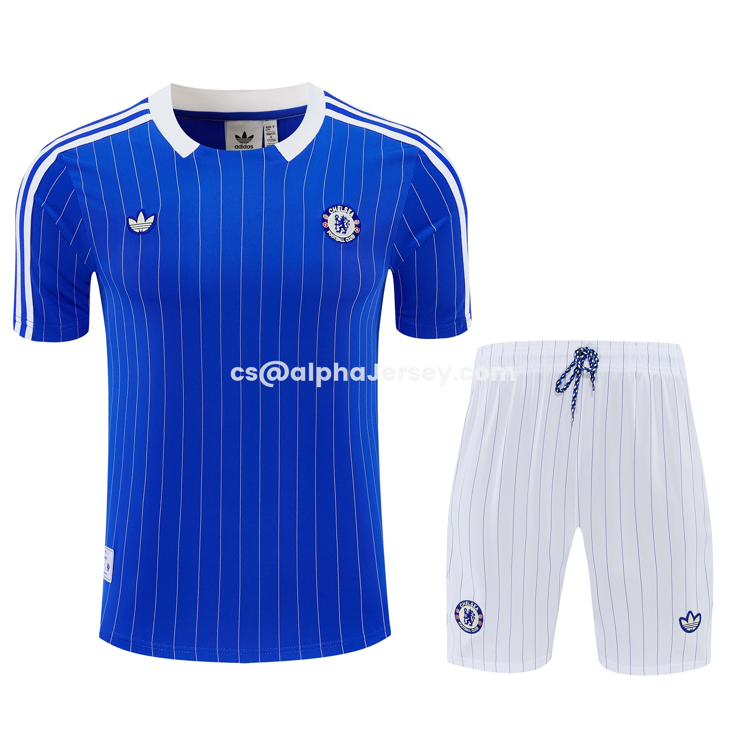 AJ-AlphaJersey-C.H.E.L.S.E.A 25-26 Retro Style Short-Sleeve Training Set - Blue Top & White Pants