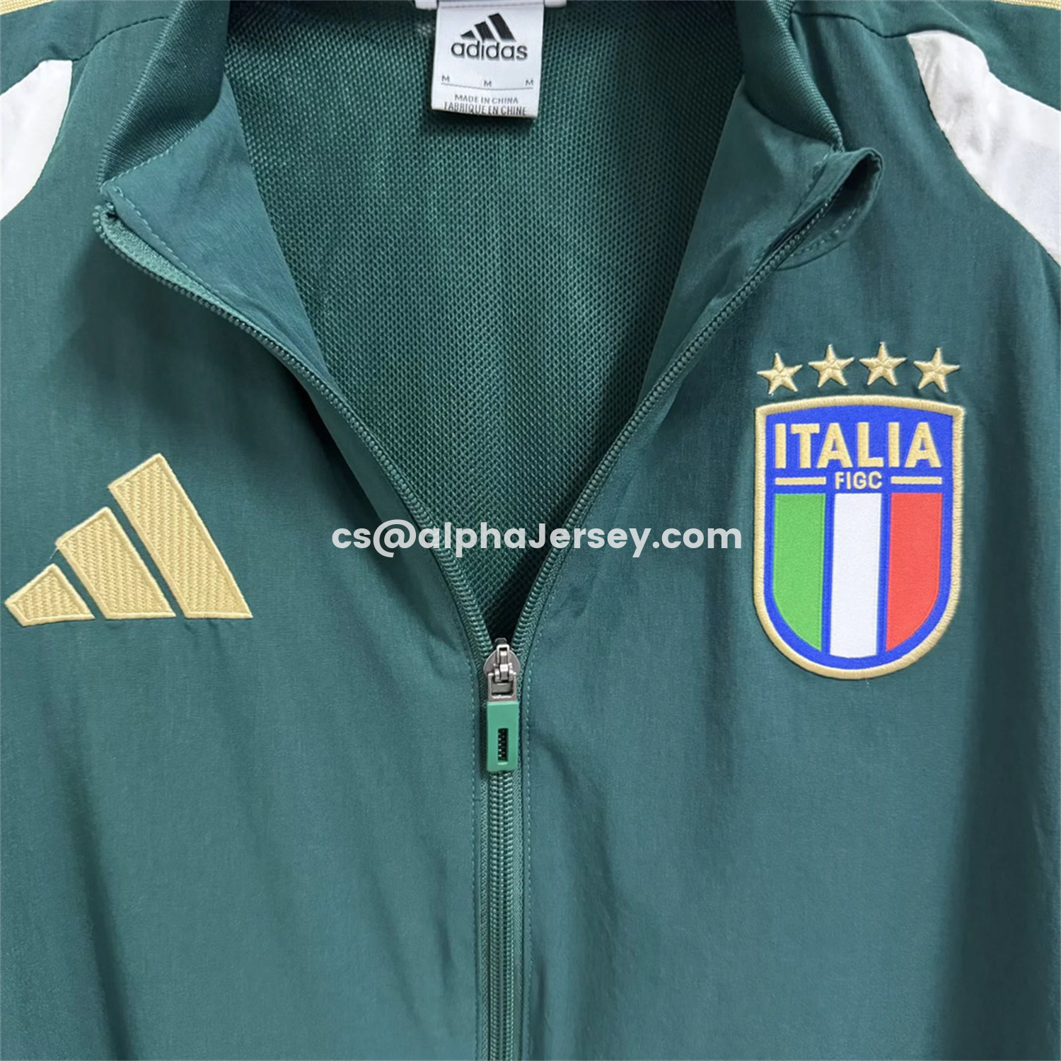 AJ-AlphaJersey-Italy 2026 Retro Style Windbreaker Jacket - Dark Green With White Sleeves